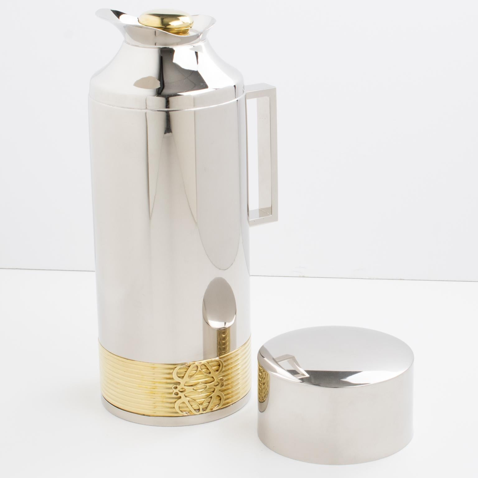 Spanish Loewe Spain Chrome and Gilt Metal Thermos Insulated Decanter For Sale