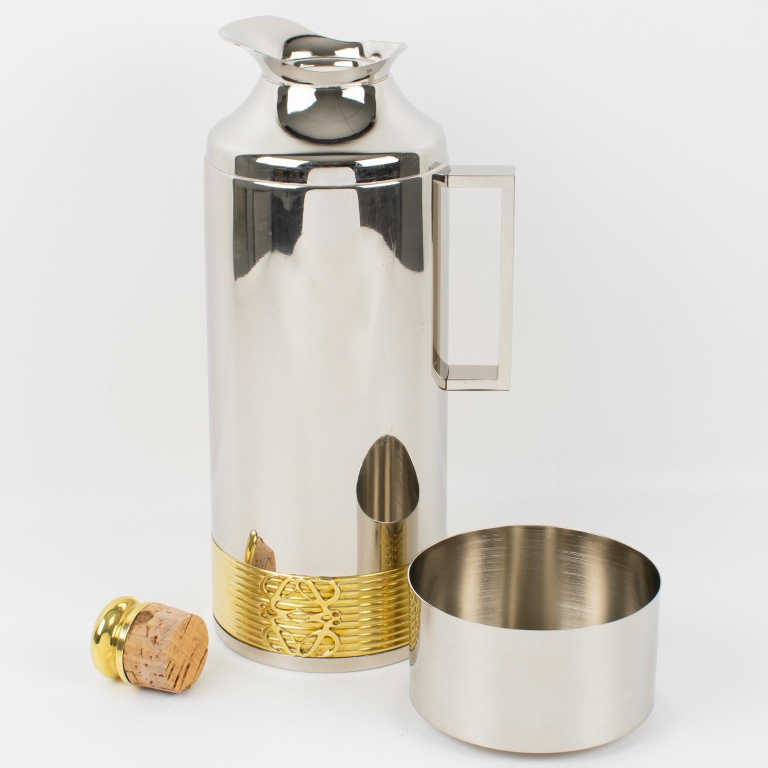 Late 20th Century Loewe Spain Chrome and Gilt Metal Thermos Insulated Decanter For Sale