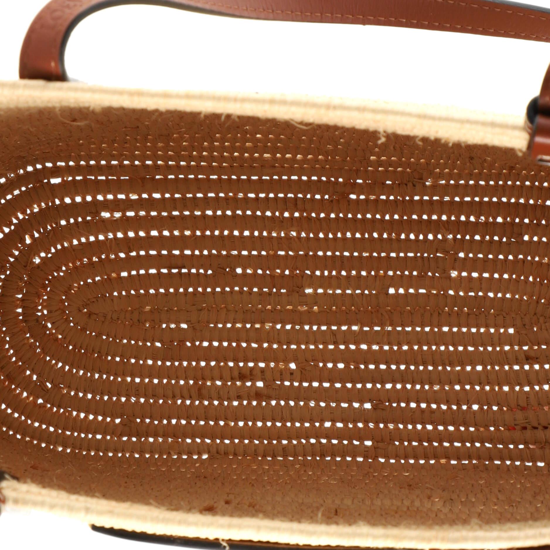Loewe Square Basket Tote Woven Raffia Small In Good Condition In NY, NY