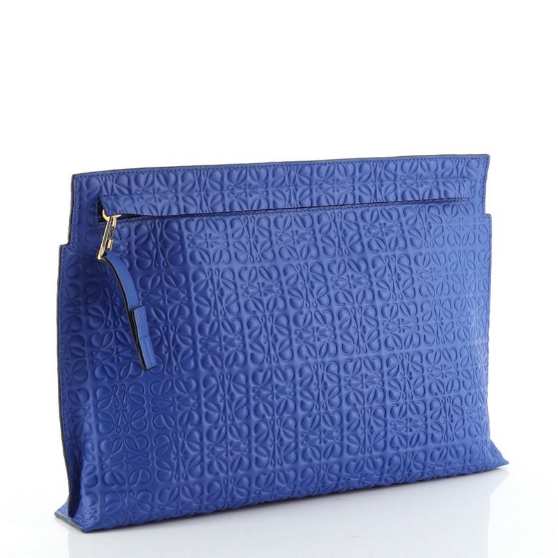Blue Loewe T Pouch Anagram Embossed Leather