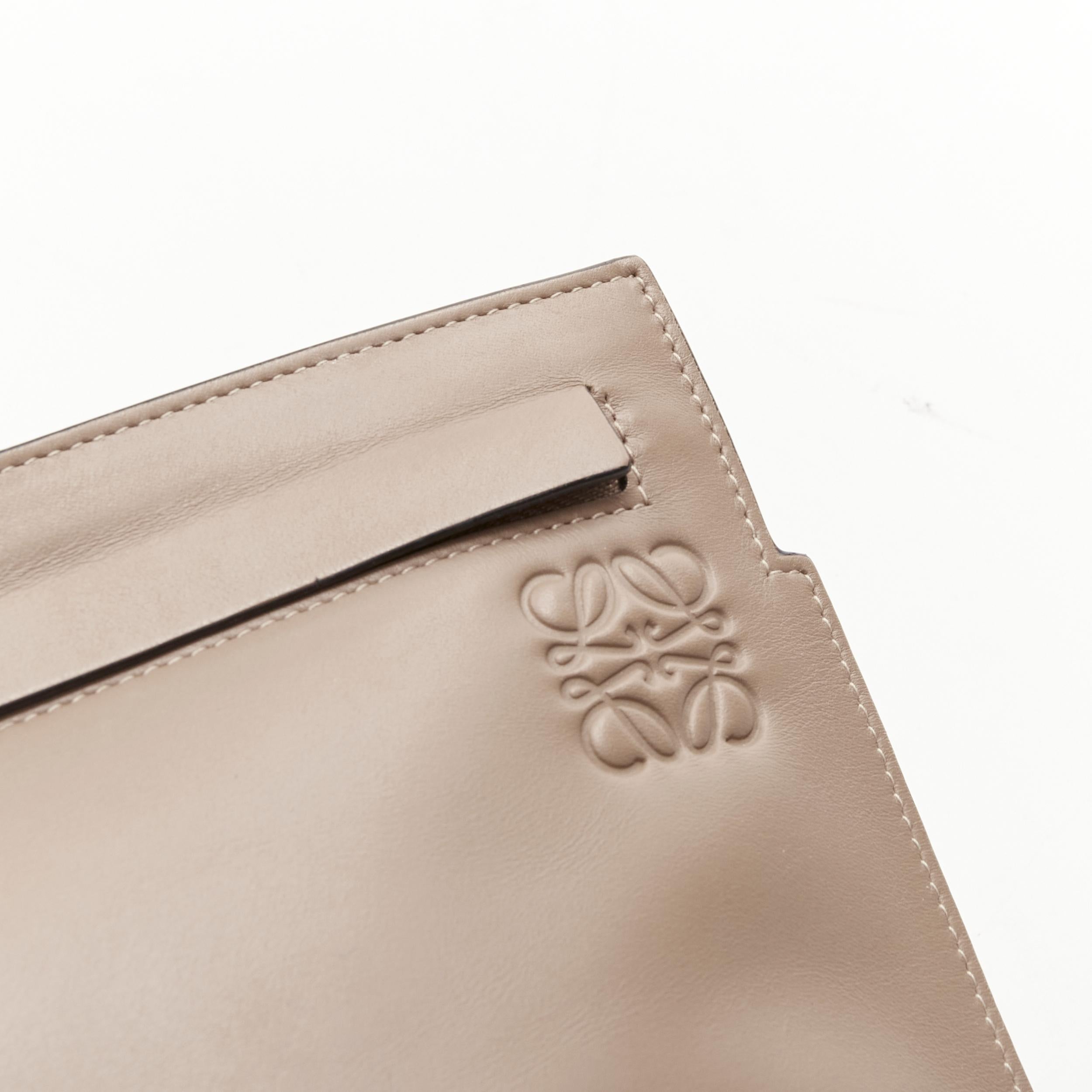 LOEWE T Pouch brown Anagram logo embossed front zip portfolio clutch bag 3