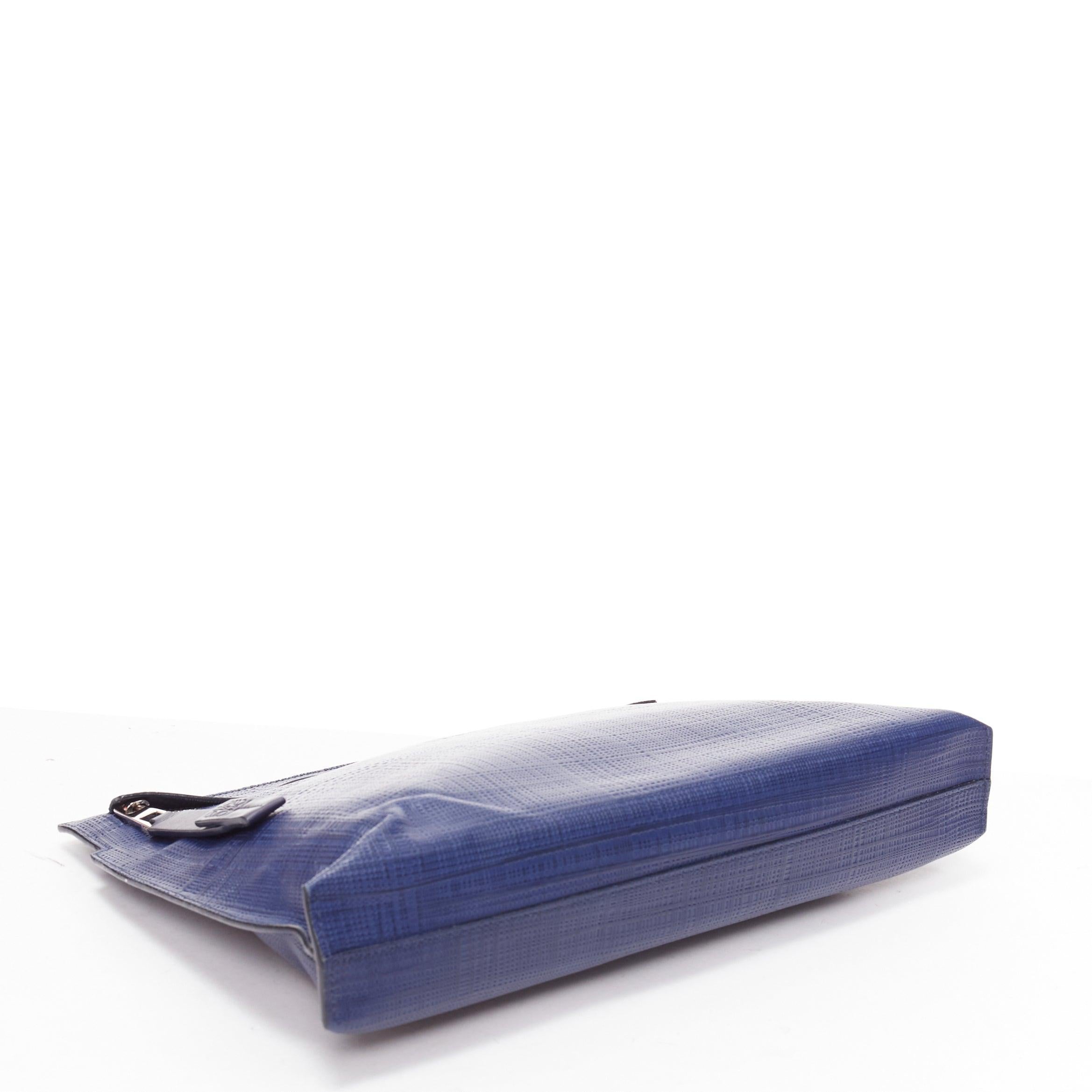 Men's LOEWE T Pouch navy textured checkered leather silver zip wrist clutch bag For Sale