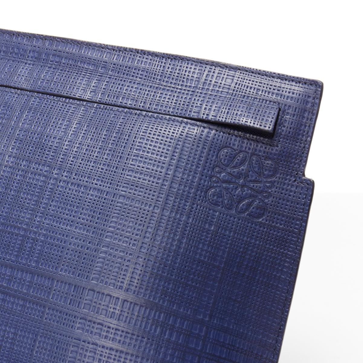 LOEWE T Pouch navy textured checkered leather silver zip wrist clutch bag For Sale 2