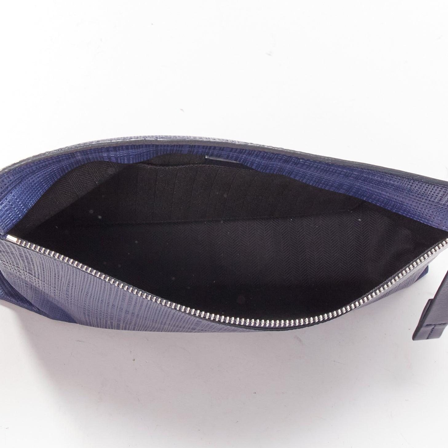 LOEWE T Pouch navy textured checkered leather silver zip wrist clutch bag For Sale 3