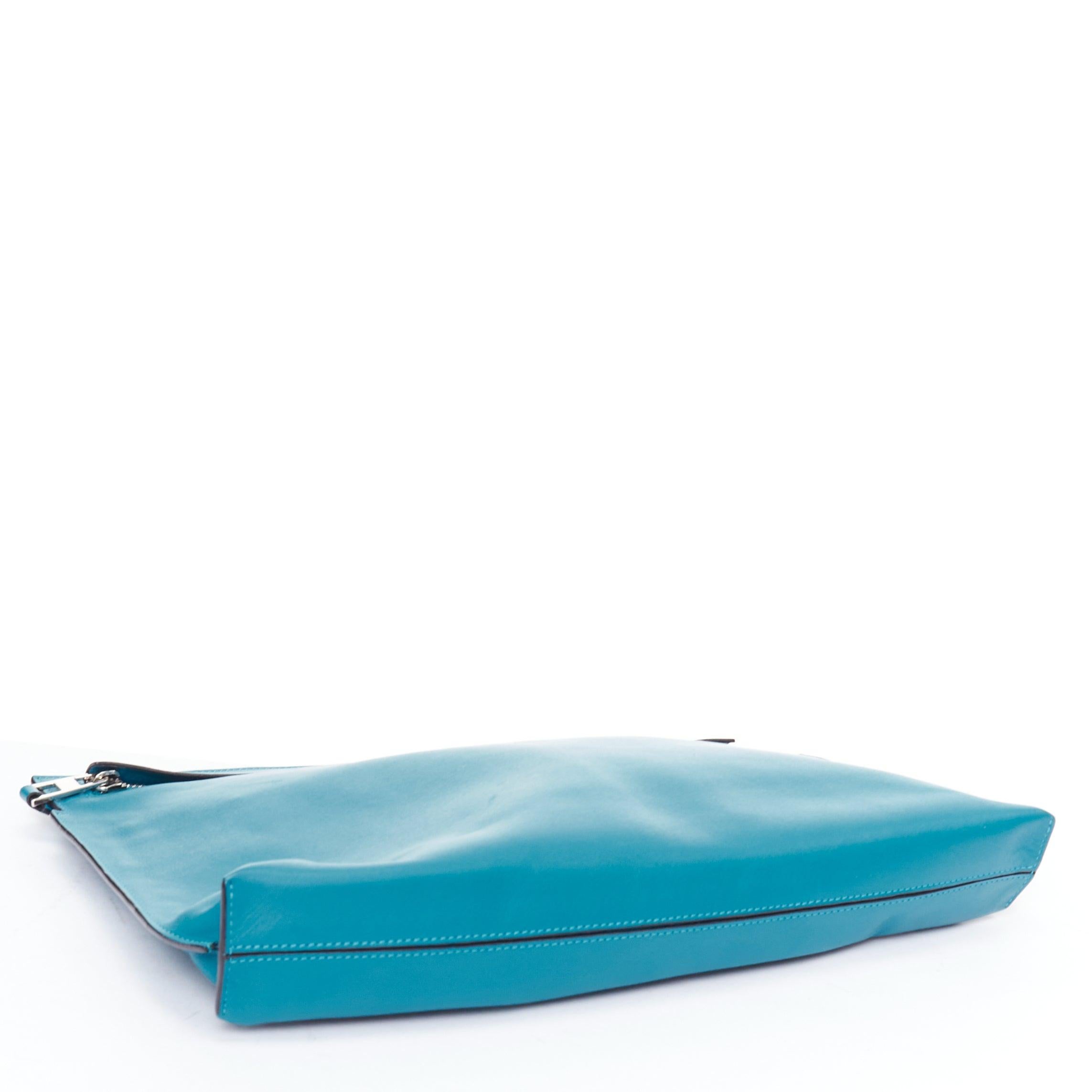 Women's LOEWE T Pouch teal blue soft leather anagram logo zip clutch bag For Sale