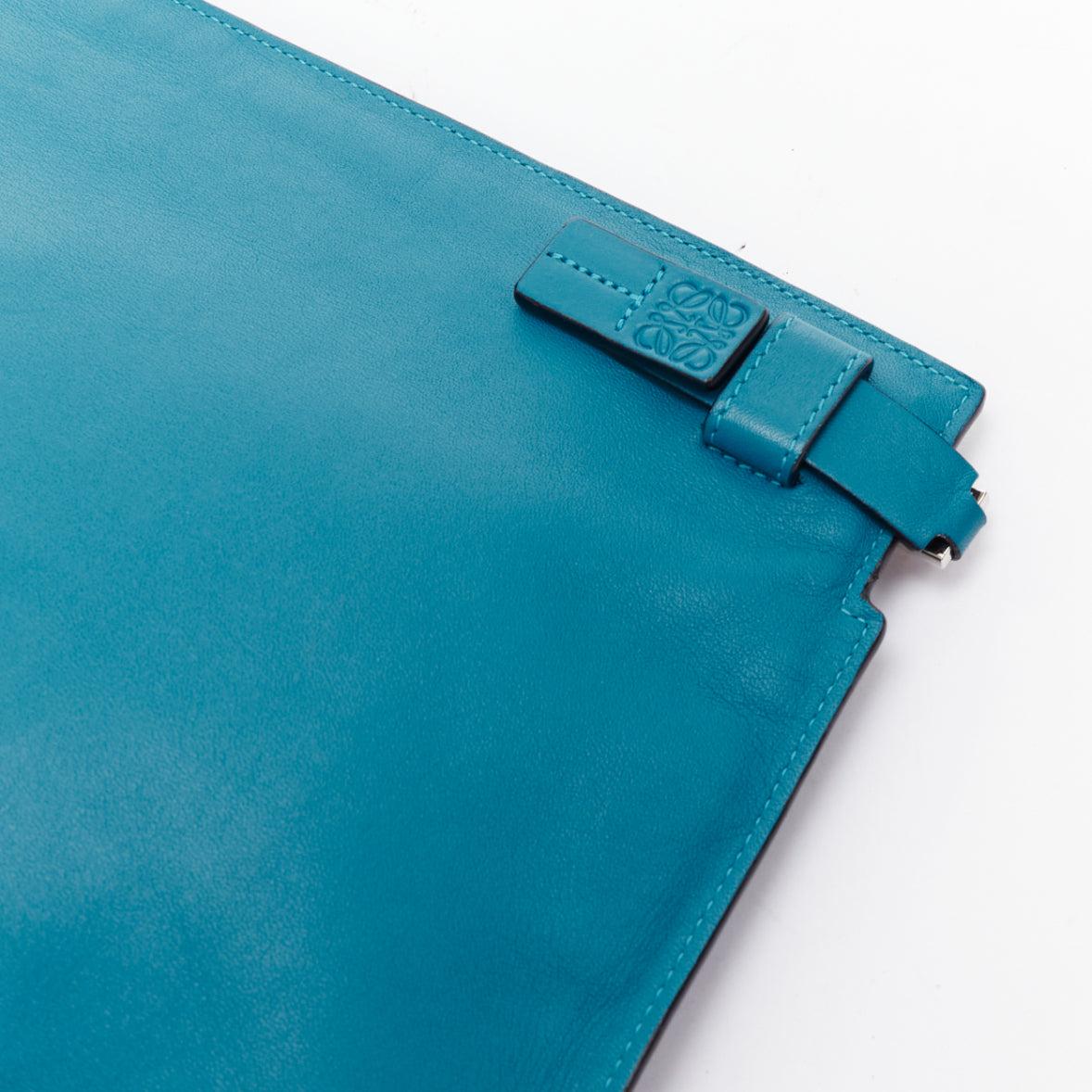 LOEWE T Pouch teal blue soft leather anagram logo zip clutch bag For Sale 2