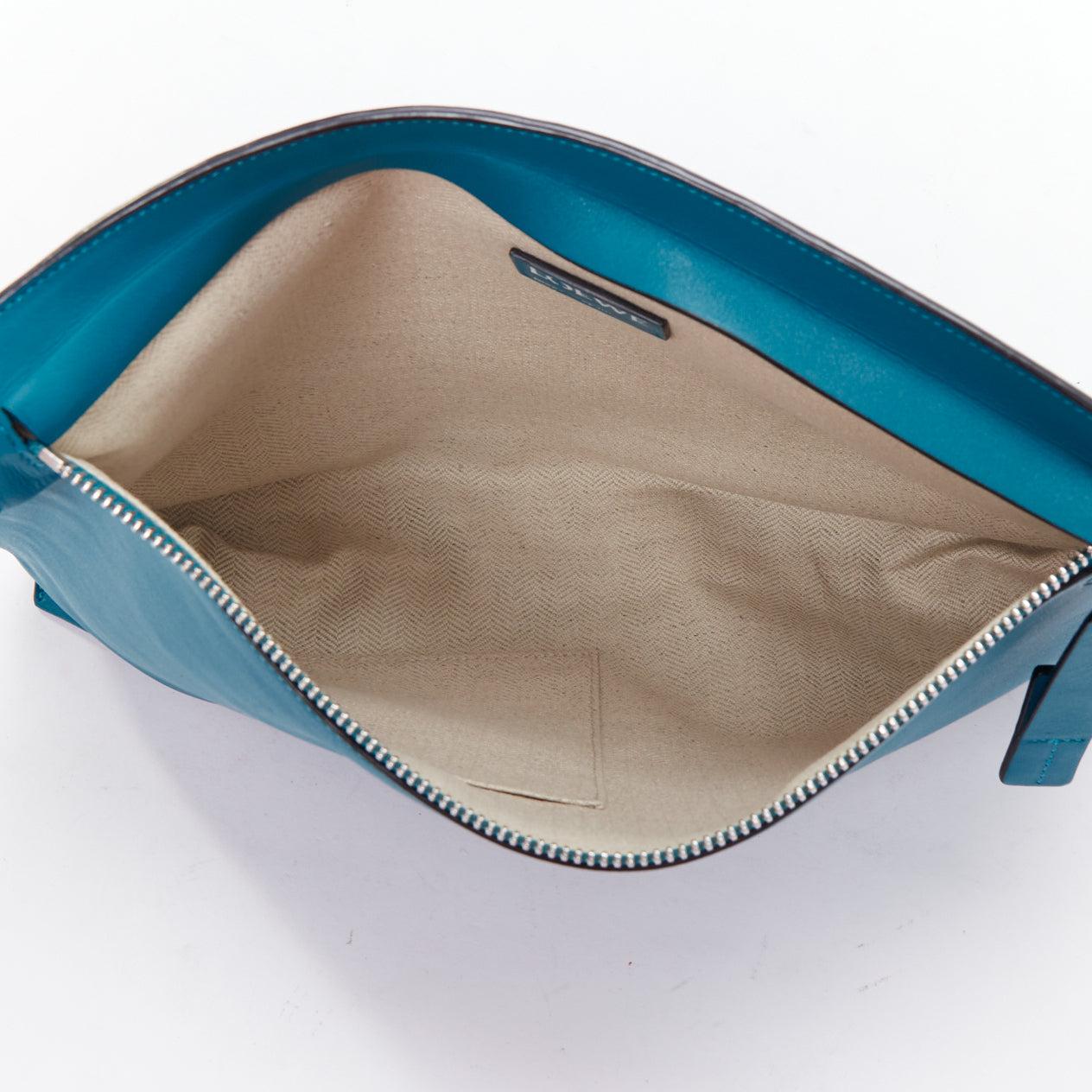 LOEWE T Pouch teal blue soft leather anagram logo zip clutch bag For Sale 3
