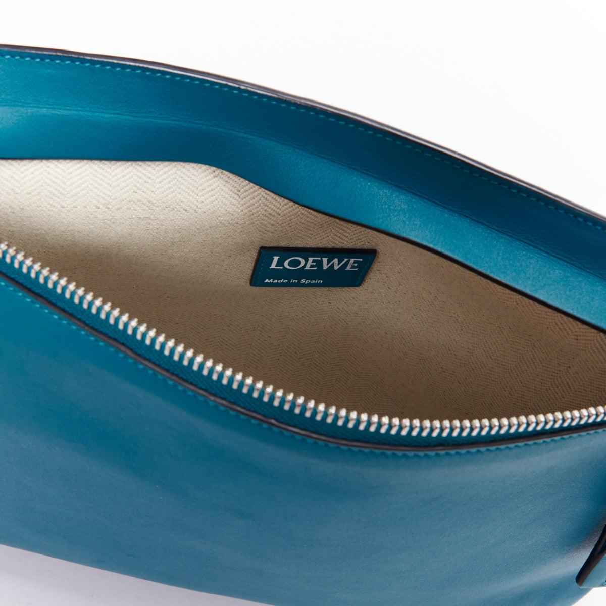 LOEWE T Pouch teal blue soft leather anagram logo zip clutch bag For Sale 4