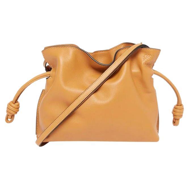 Loewe Tan Brown Leather Mini Flamenco Knot Clutch Bag For Sale