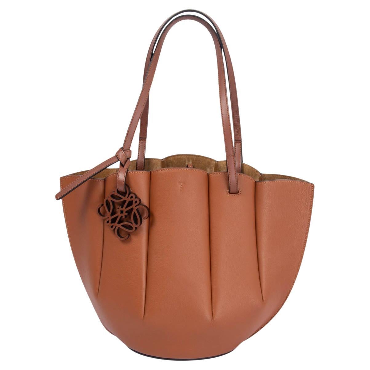 LOEWE tan brown leather SMALL SHELL TOTE Shoulder Bag For Sale
