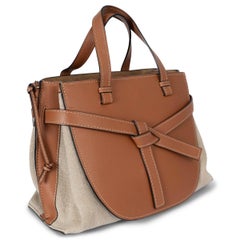 LOEWE tan leather & canvas GATE MEDIUM BASKET TOTE Bag