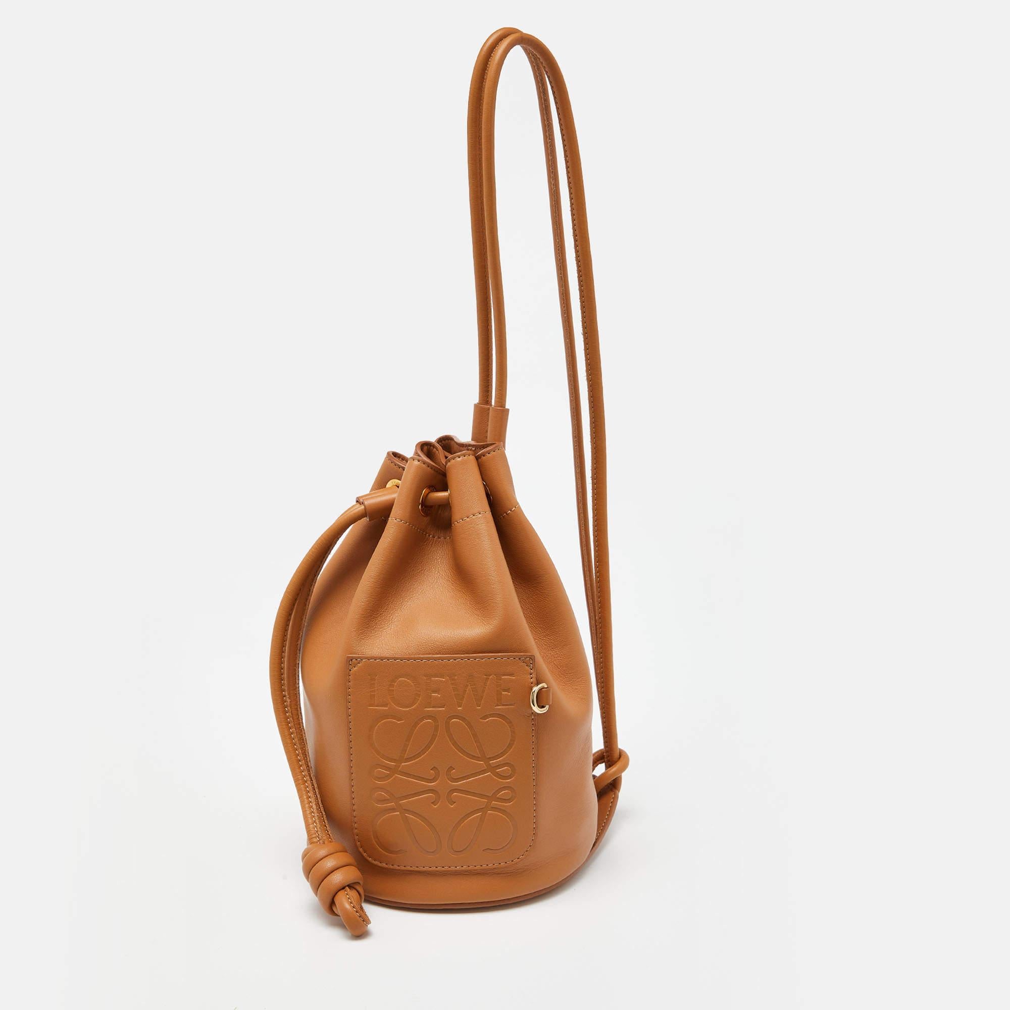 Brown Loewe Tan Leather Small Sailor Drawstring Bag