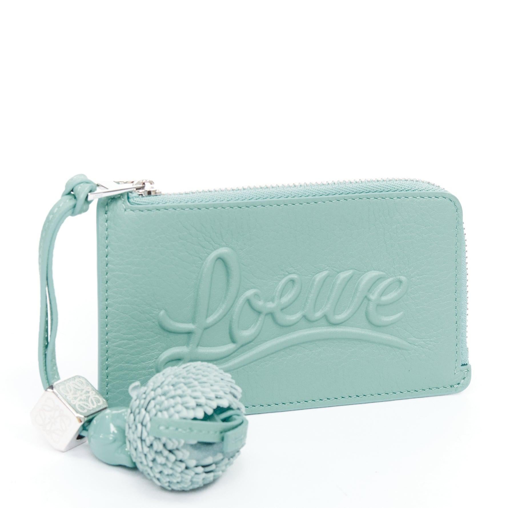 Blue LOEWE teal blue leather hippo anagram pine charm logo zip holder For Sale