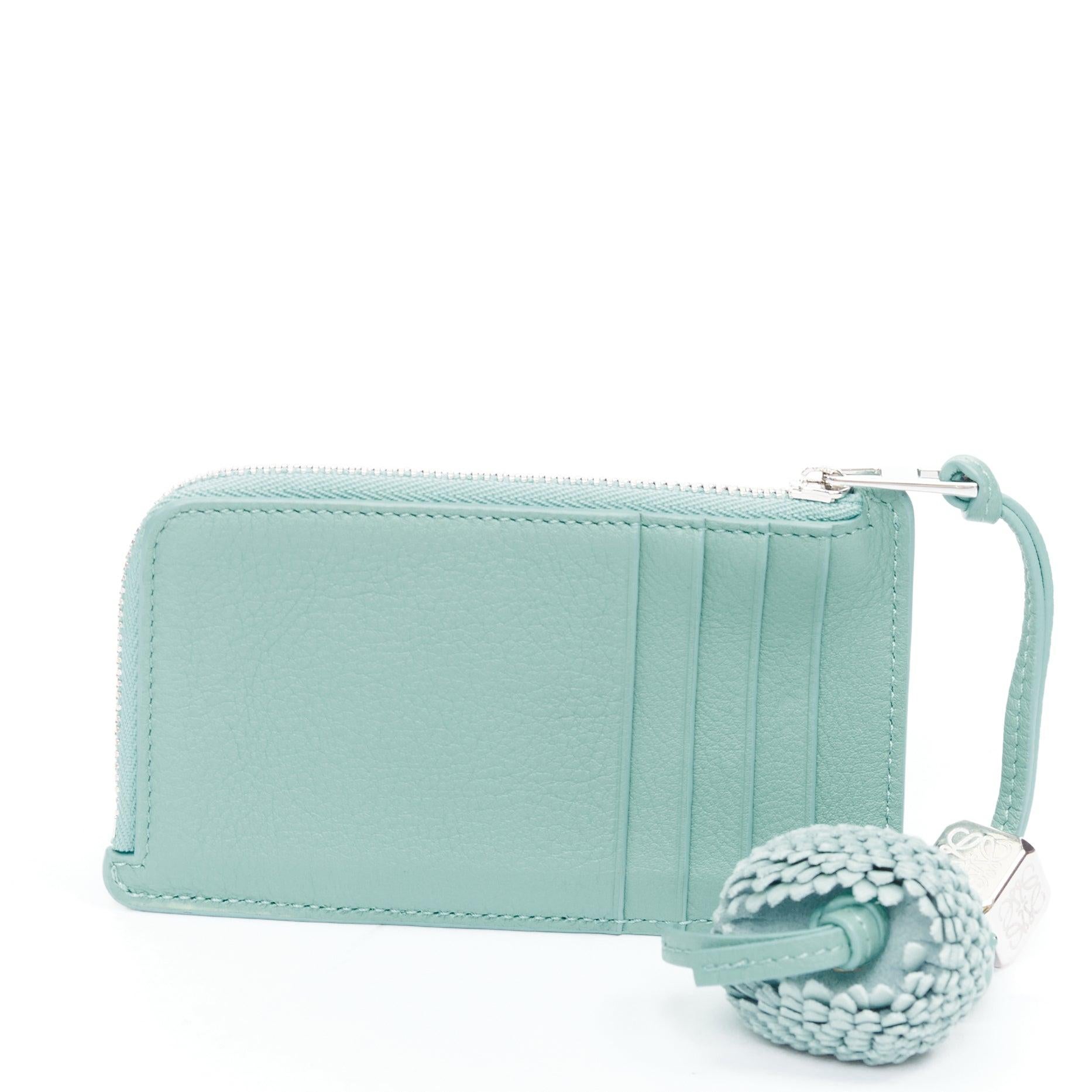 LOEWE teal blue leather hippo anagram pine charm logo zip holder In Good Condition For Sale In Hong Kong, NT