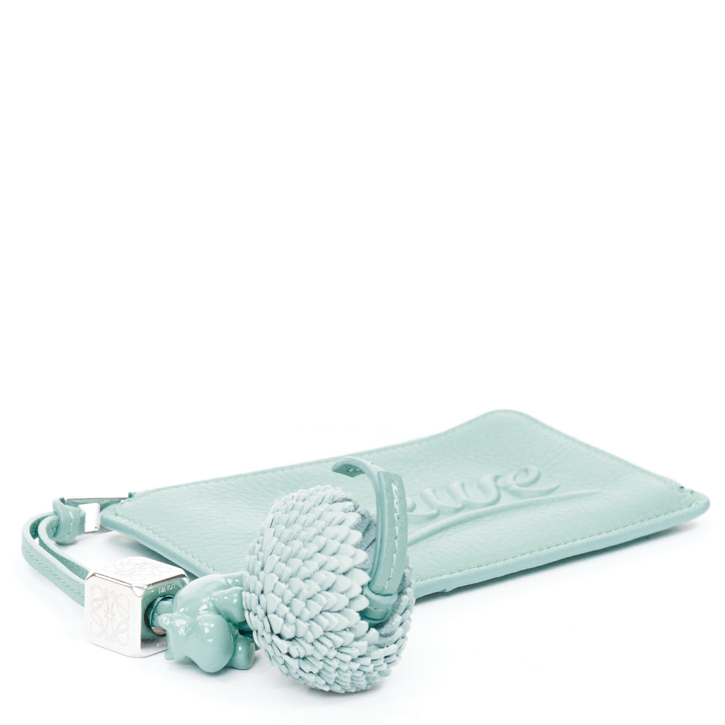 Women's LOEWE teal blue leather hippo anagram pine charm logo zip holder For Sale