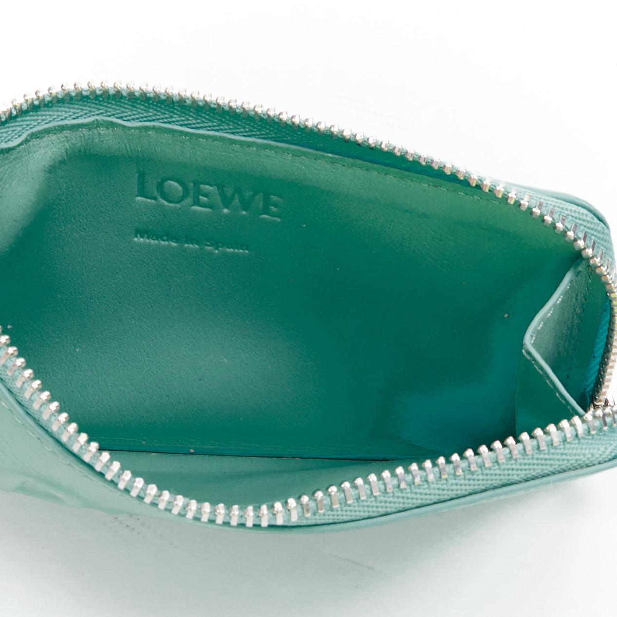 LOEWE teal blue leather hippo anagram pine charm logo zip holder For Sale 2