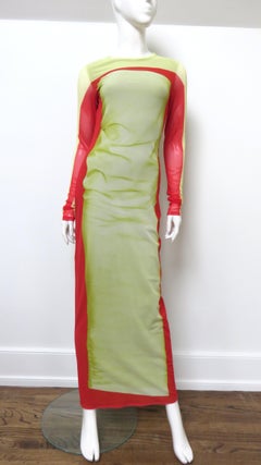 Maxivestido Loewe Trompe L'oeil Layer Verde y Rojo Colorblock de Malla