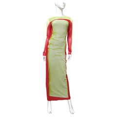 Loewe Trompe L'oeil Layer Green & Red Mesh Colorblock Maxi Dress