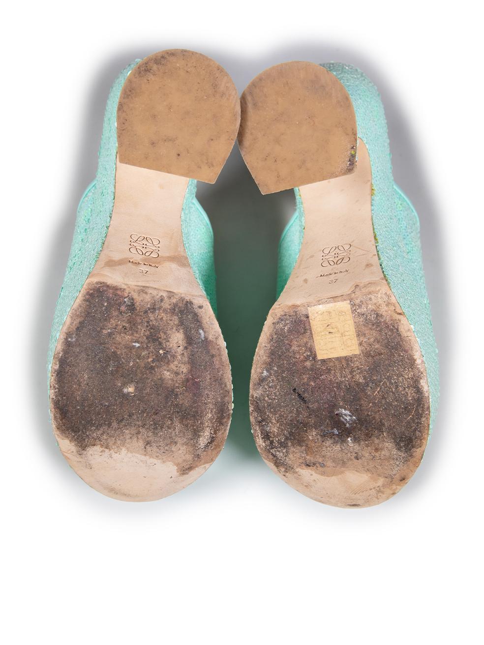Loewe Turquoise Paula´s Ibiza Sequin Mules Size IT 37 In Good Condition In London, GB