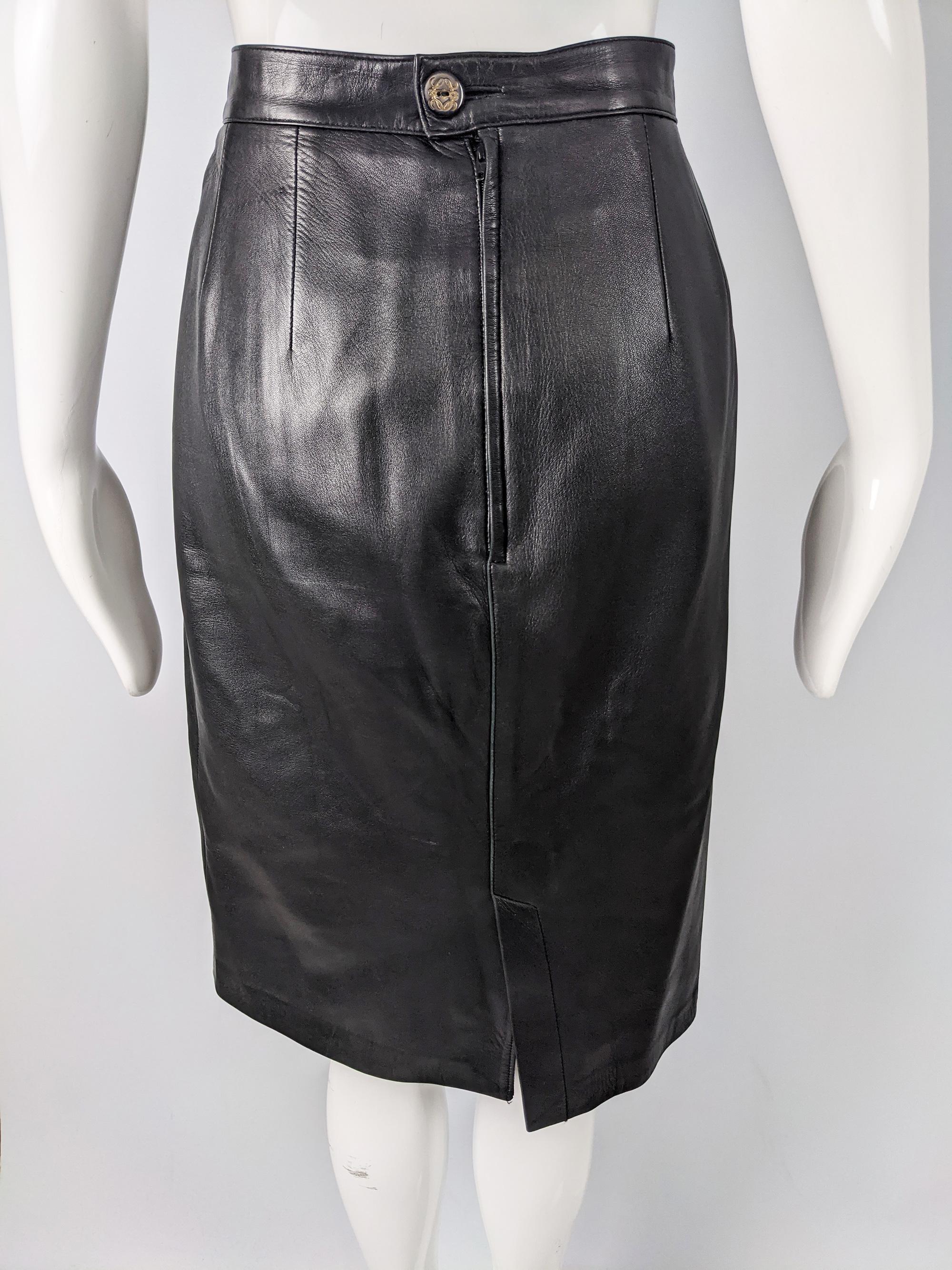 Loewe Vintage 1980s Black Leather Skirt In Excellent Condition In Doncaster, South Yorkshire