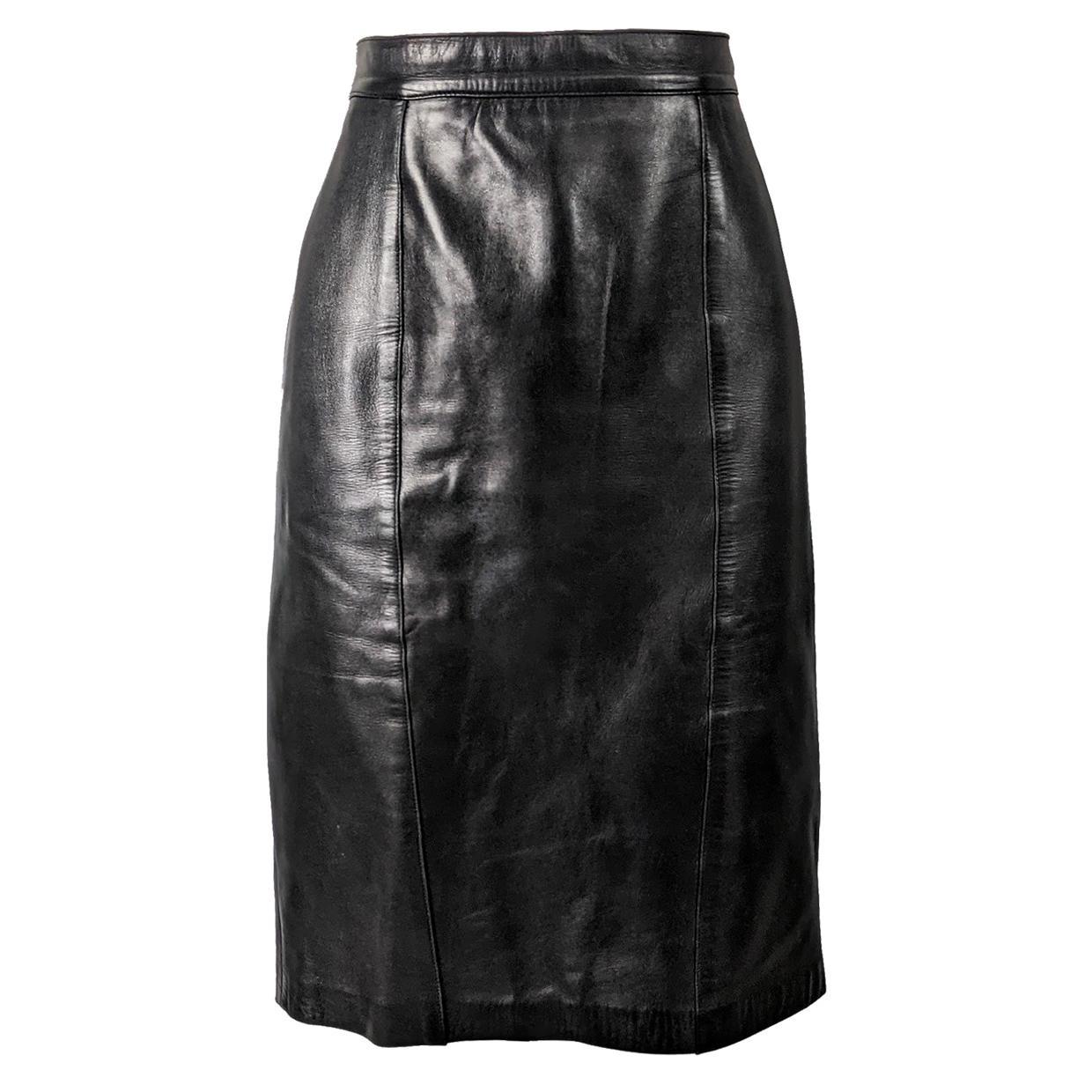 Loewe Vintage 1980s Black Leather Skirt