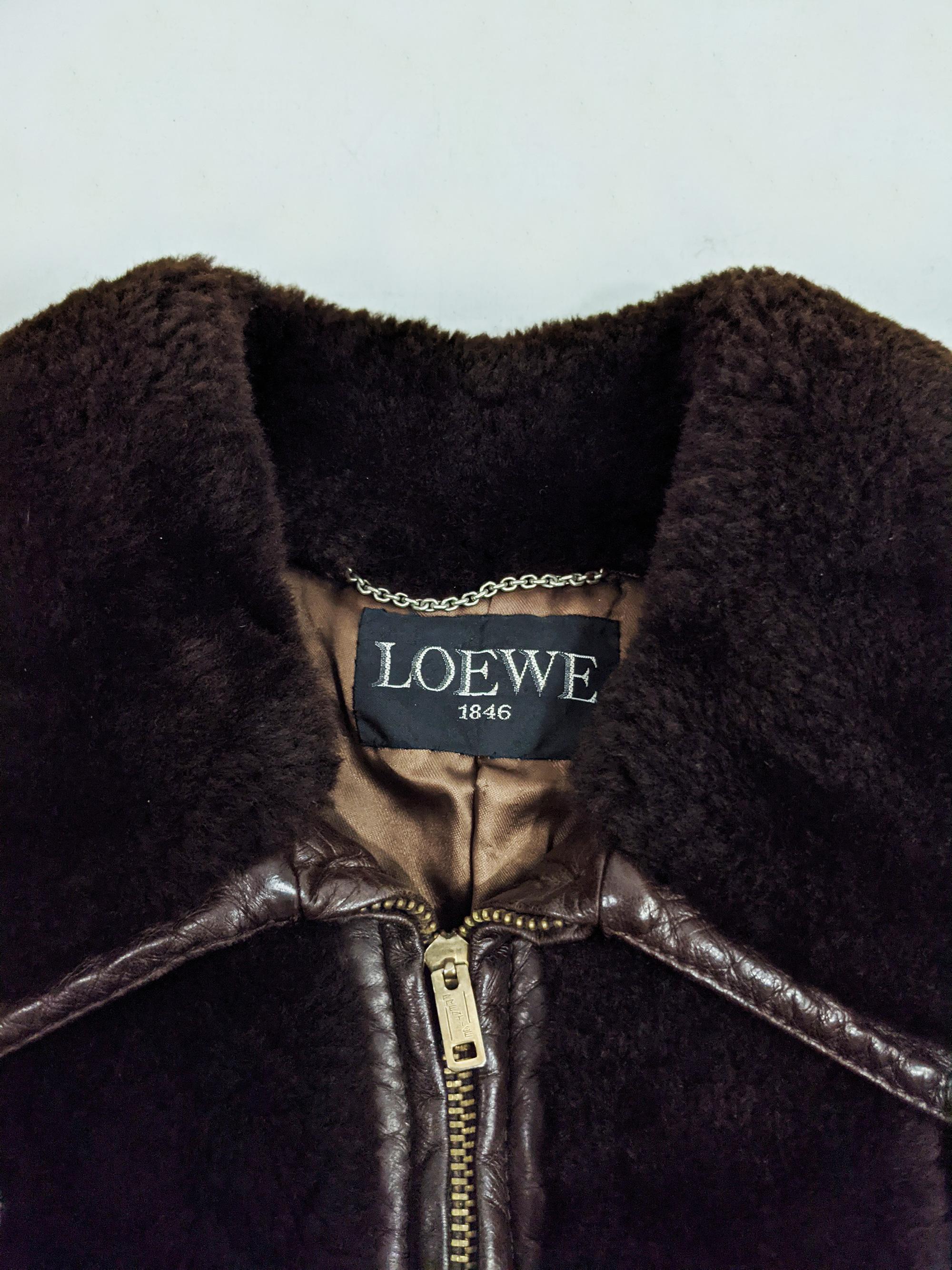 Women's Loewe Vintage 80s Chunky Brown Shearling & Leather Blouson Jacket, 1980s For Sale