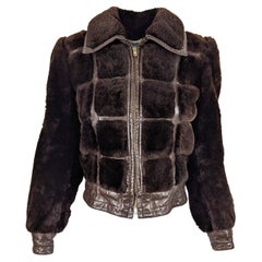 Loewe Vintage 80s Chunky Brown Shearling & Leather Blouson Jacket, 1980s