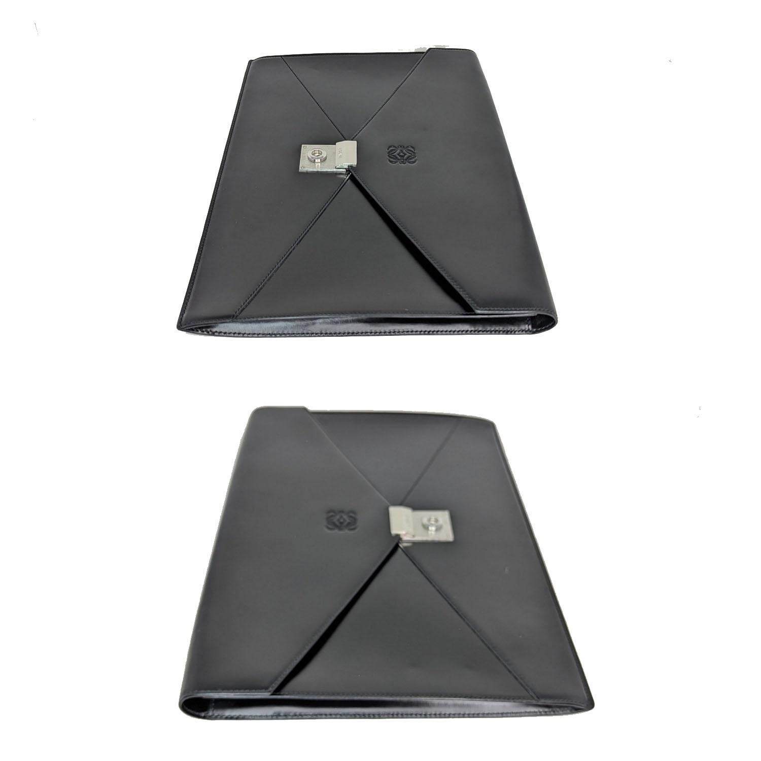 Women's or Men's Loewe Vintage Black Anagram Embossed Envelope Portfolio