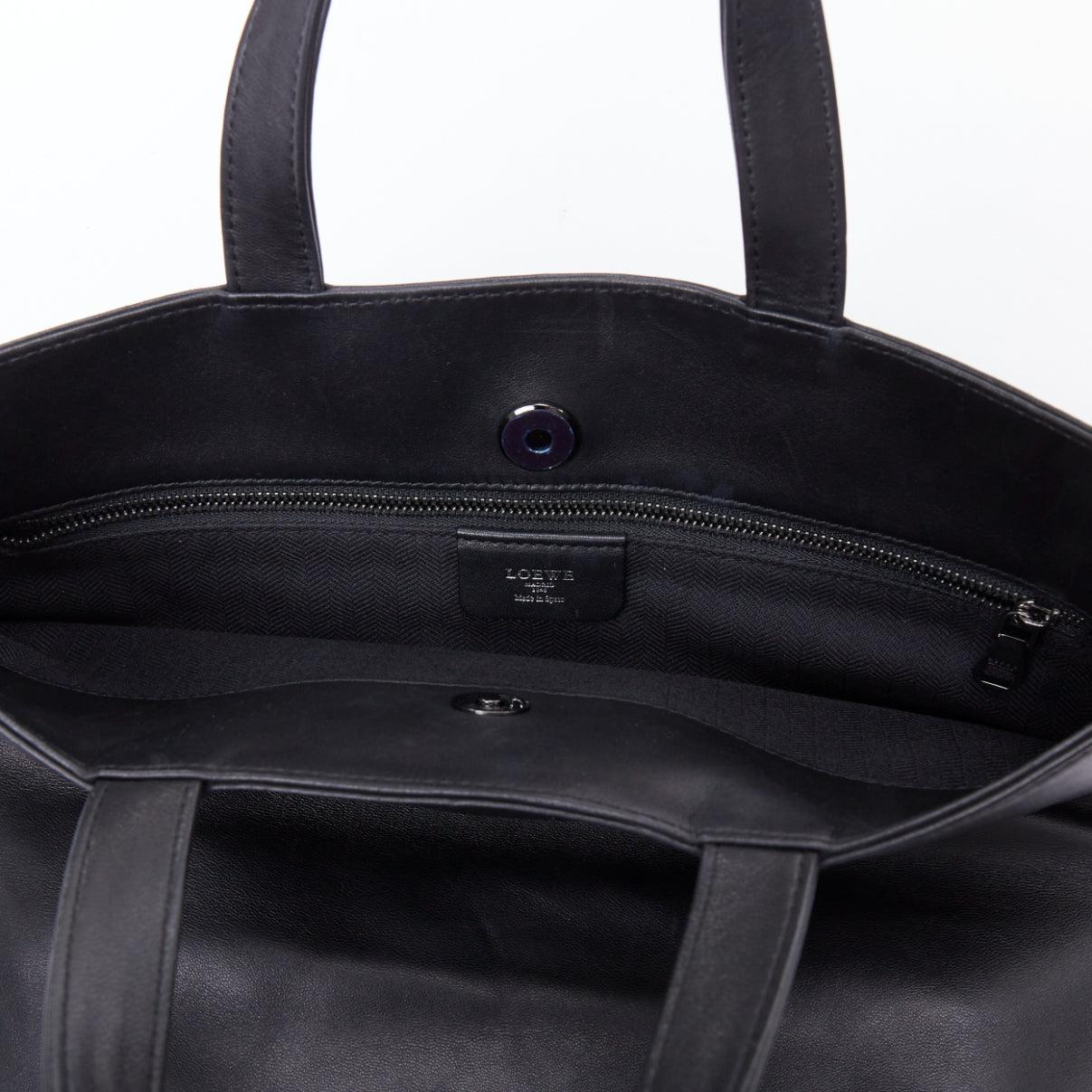 LOEWE Vintage black anagram logo soft leather square tote bag For Sale 5