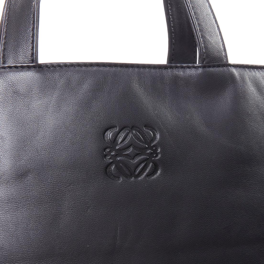 LOEWE Vintage black anagram logo soft leather square tote bag For Sale 2