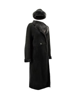 Loewe Vintage Black Sheepskin Coat & Hat Set Size XXL