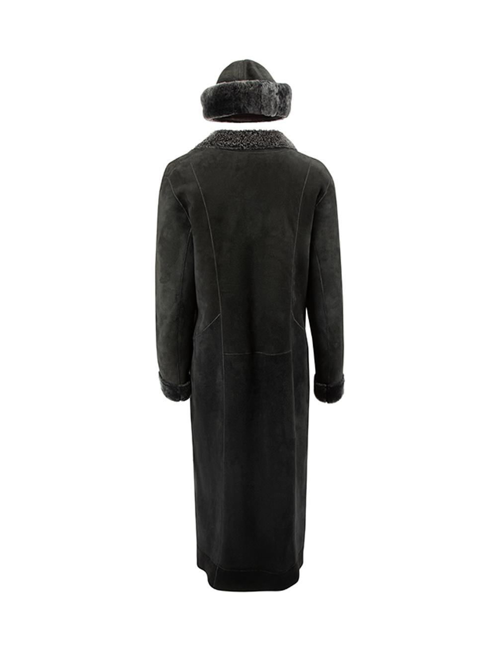 Loewe Vintage Black Sheepskin Coat & Hat Set Size XXL In Good Condition In London, GB