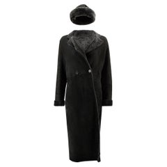 Loewe Used Black Sheepskin Coat & Hat Set Size XXL