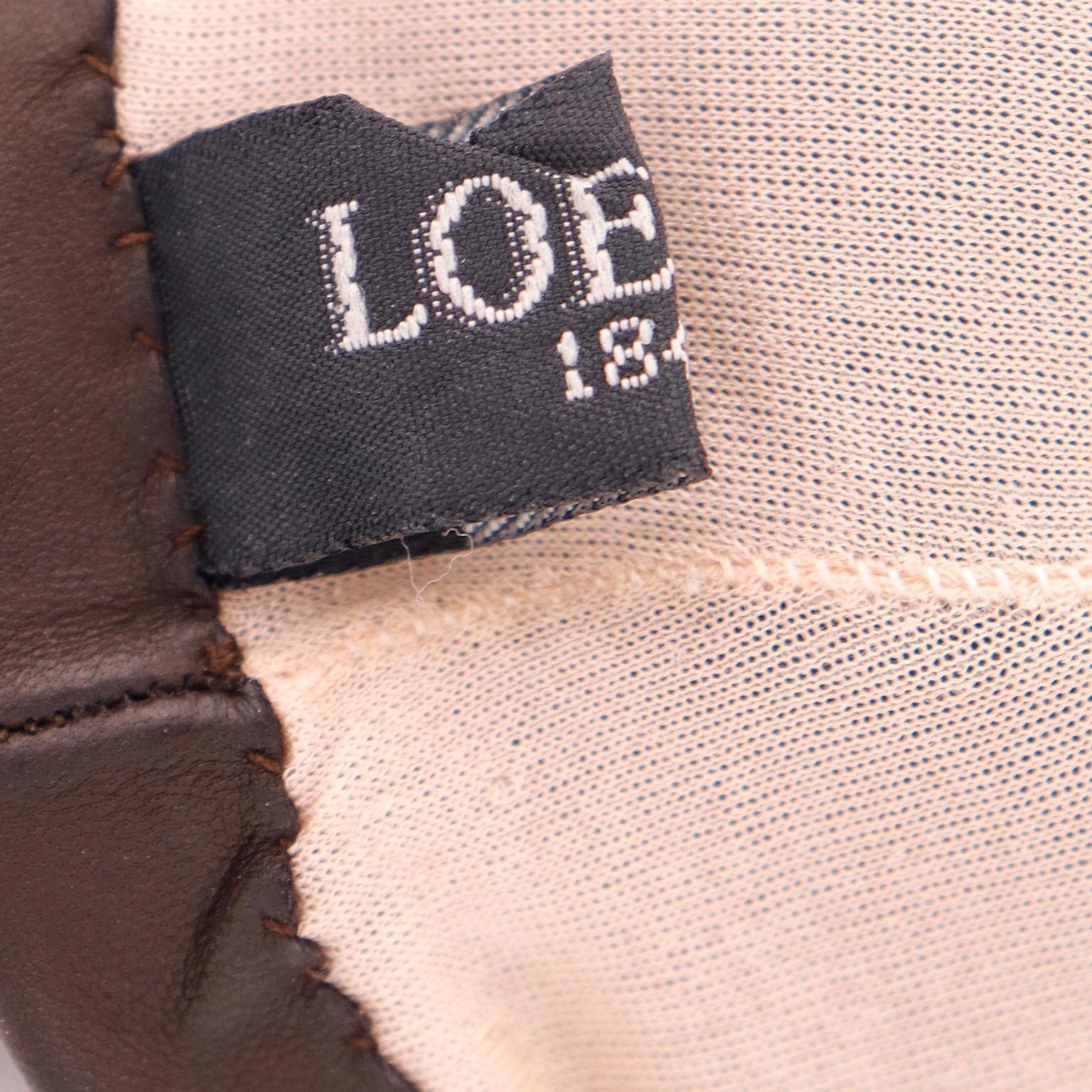 Loewe Vintage Brown Leather Silk Lined Gloves 1
