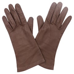 Guantes Vintage Loewe de piel marrón forrados de seda