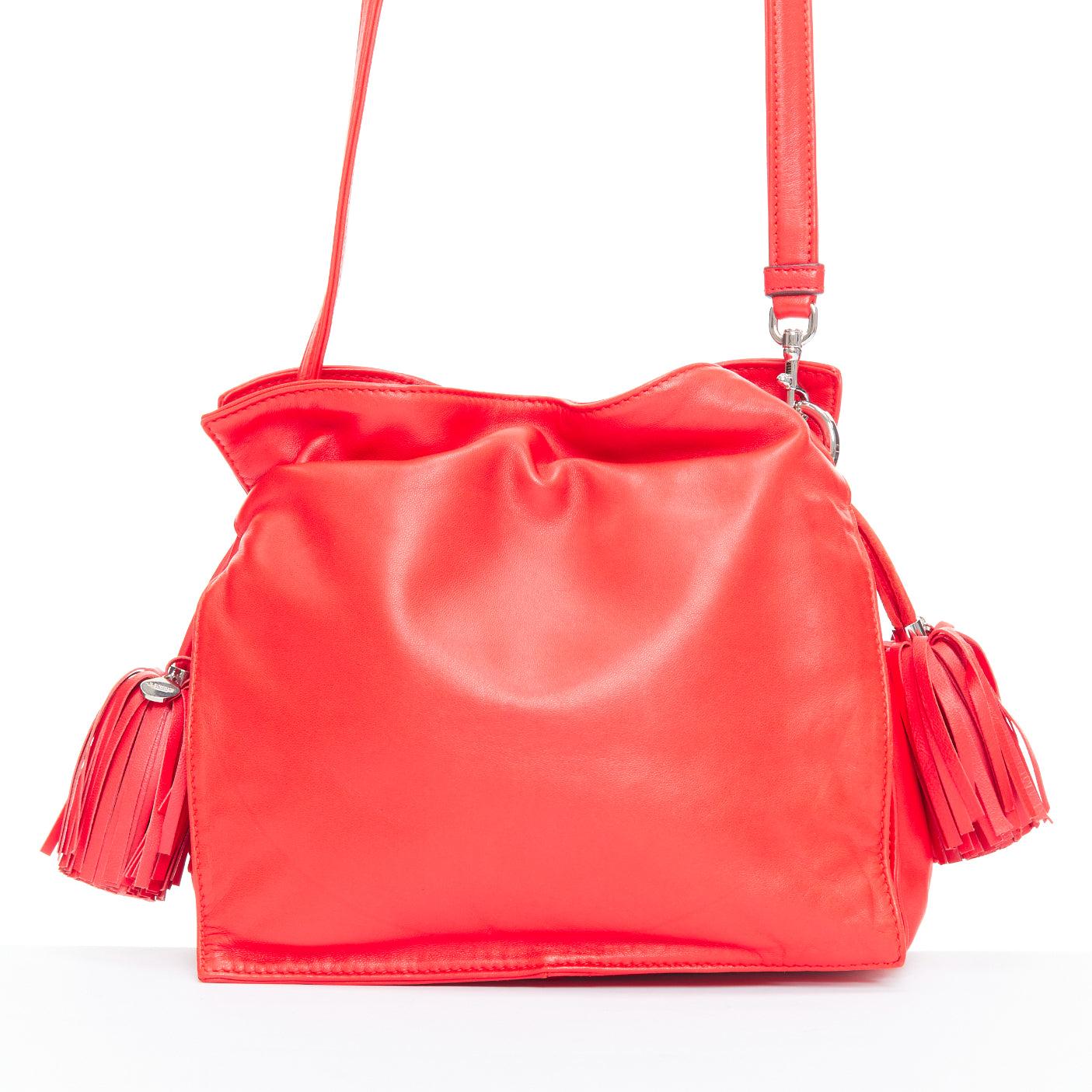 Women's LOEWE Vintage Flamenc Tassel red soft leather anagram crossbody bucket bag For Sale