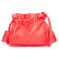 LOEWE Vintage Flamenc Tassel red soft leather anagram crossbody bucket bag