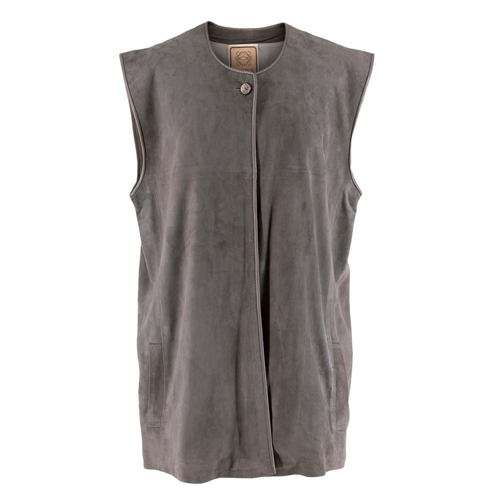 Loewe Vintage Grey Suede Gilet - Size US 14 In Good Condition For Sale In London, GB
