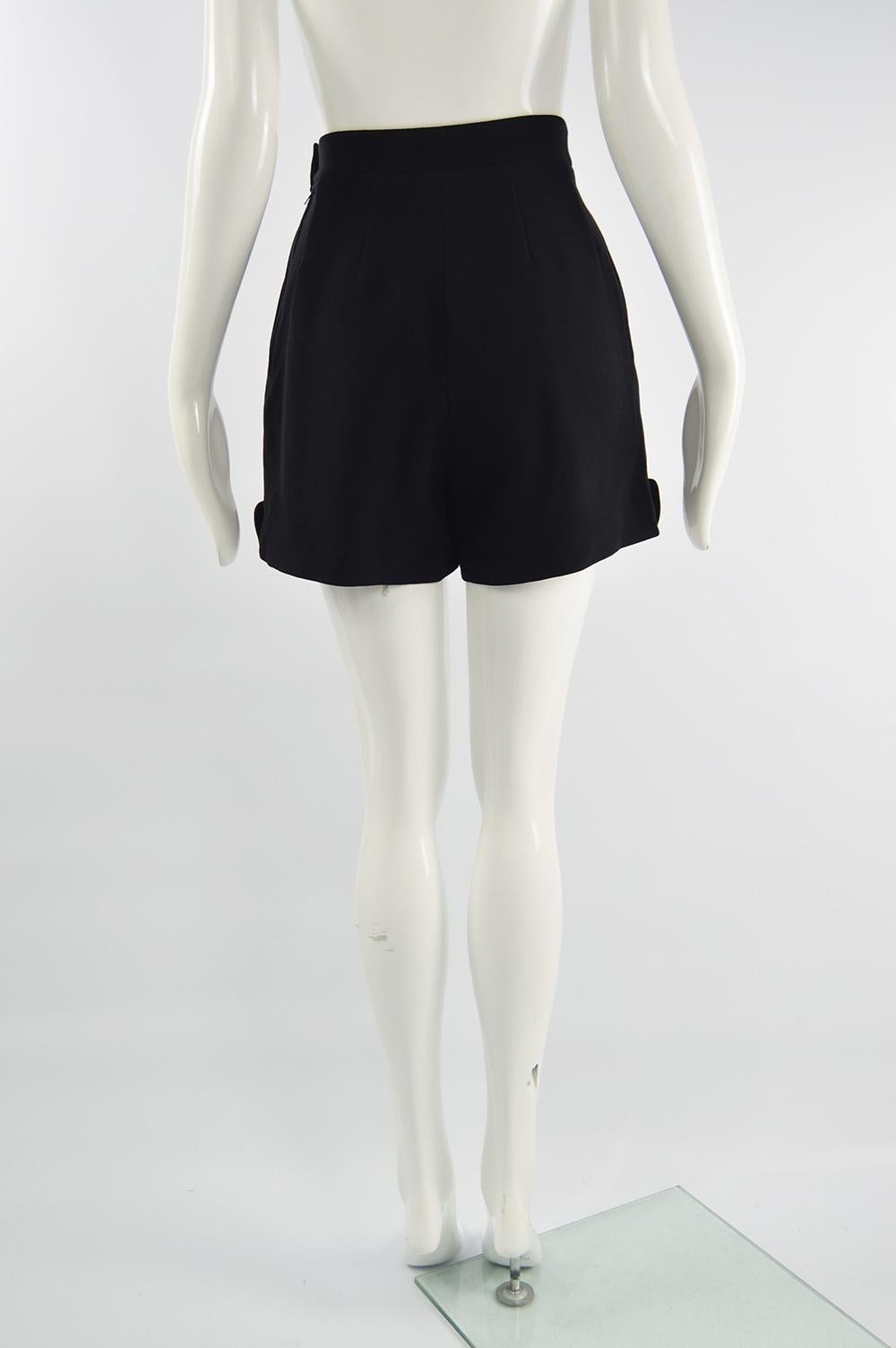Loewe Vintage High Waisted Wool Crepe & Black Suede Wide Leg Shorts, 1980s 2