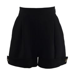 Loewe Retro High Waisted Wool Crepe & Black Suede Wide Leg Shorts, 1980s