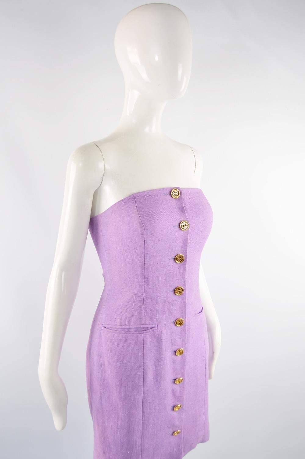 Purple Loewe Vintage Lavender Linen Boned Dress & Raglan Sleeve Bolero Jacket Suit For Sale