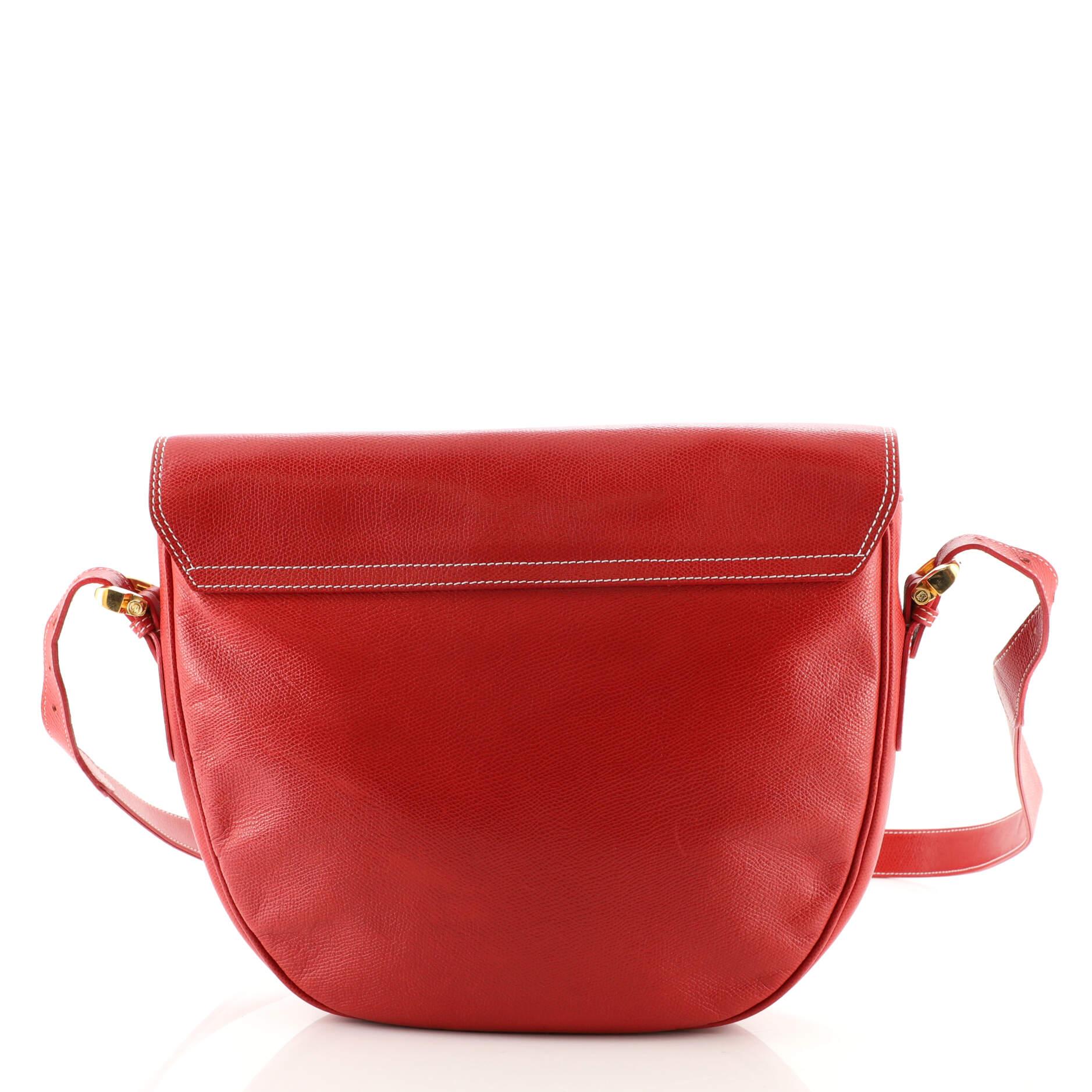 Red Loewe Vintage Logo Round Flap Messenger Bag Leather Small