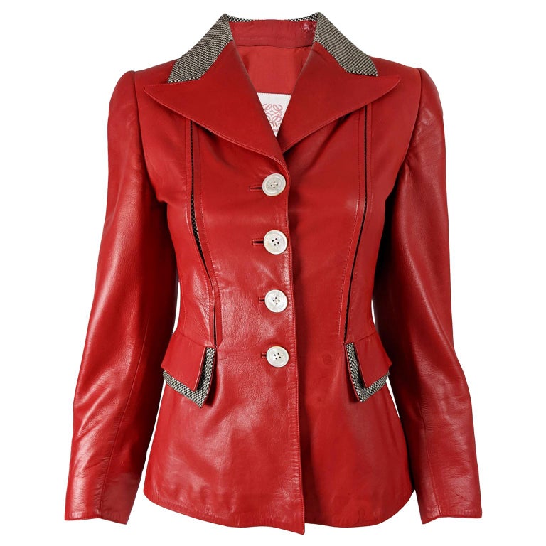 Loewe Vintage Red Leather Womens Jacket at 1stDibs