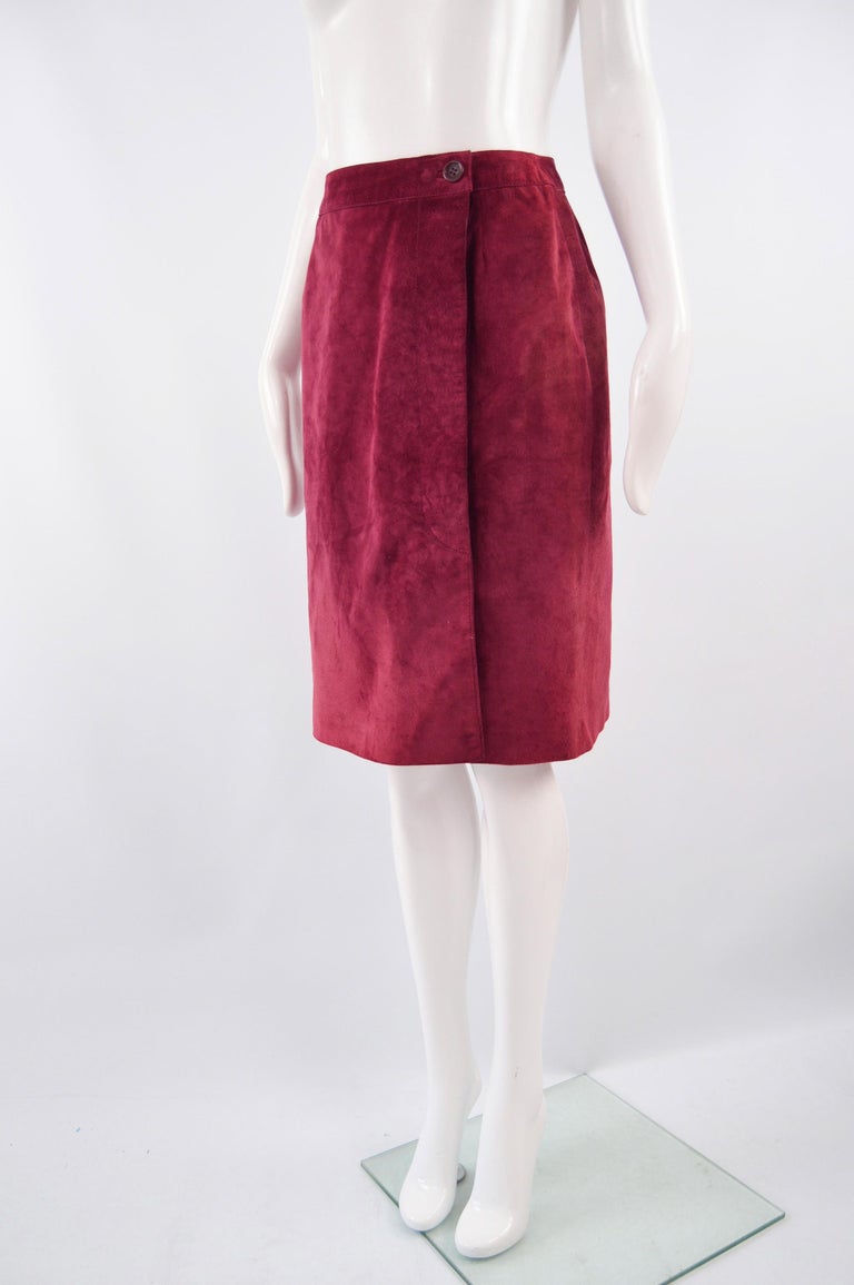 Loewe Vintage Red Suede Skirt For Sale at 1stDibs