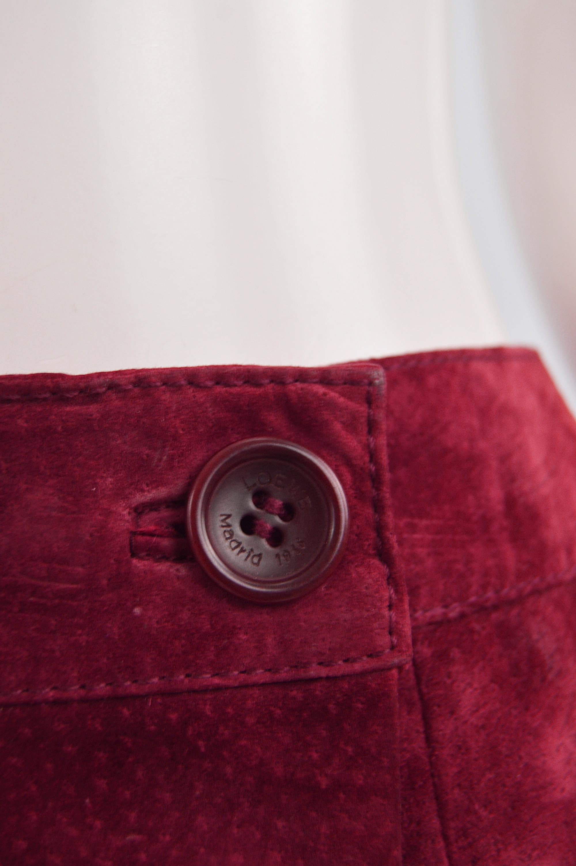 Loewe Vintage Red Suede Skirt In Good Condition For Sale In Doncaster, South Yorkshire