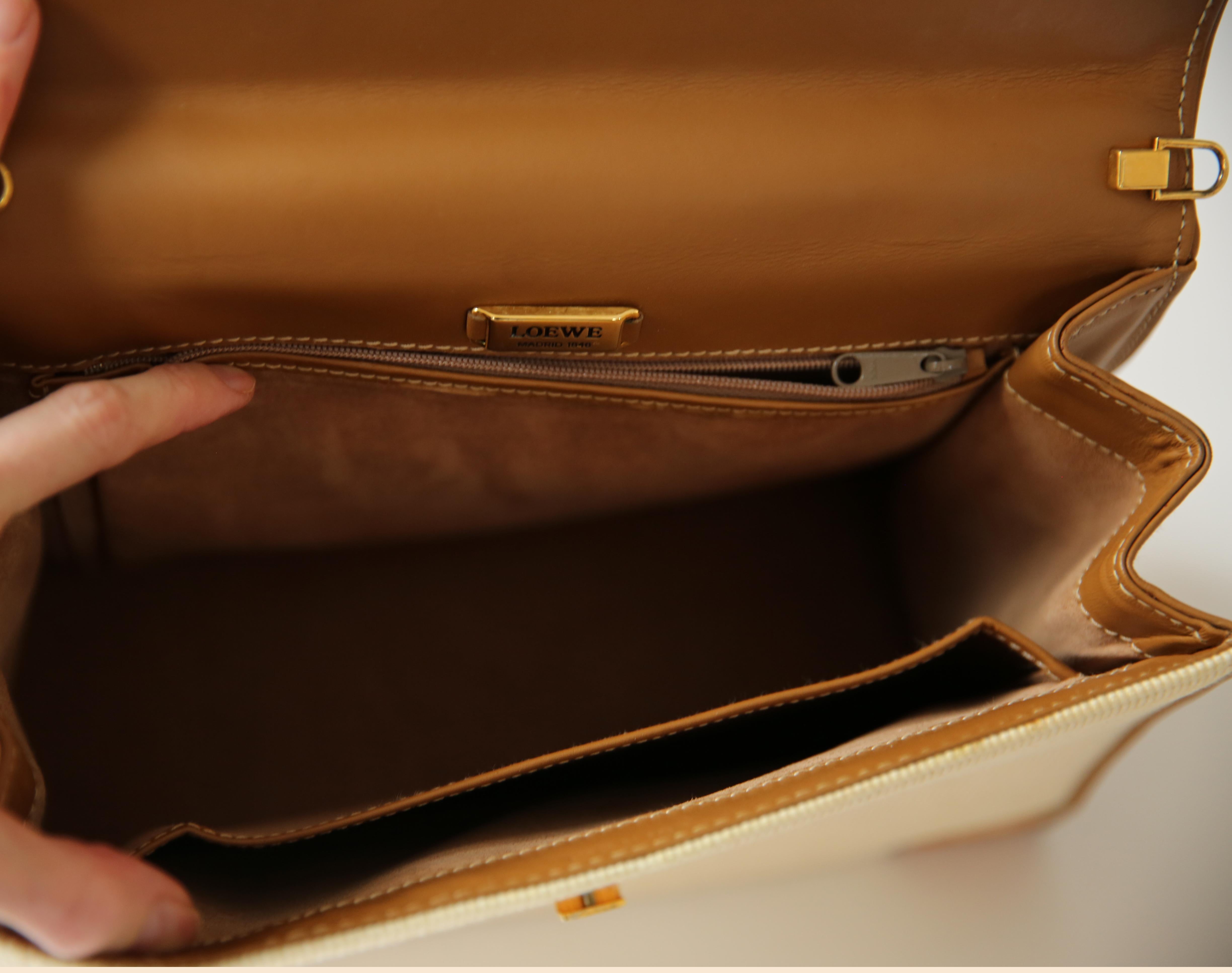 Loewe vintage trapezoidal ivory woven leather top handle satchel shoulder bag 12