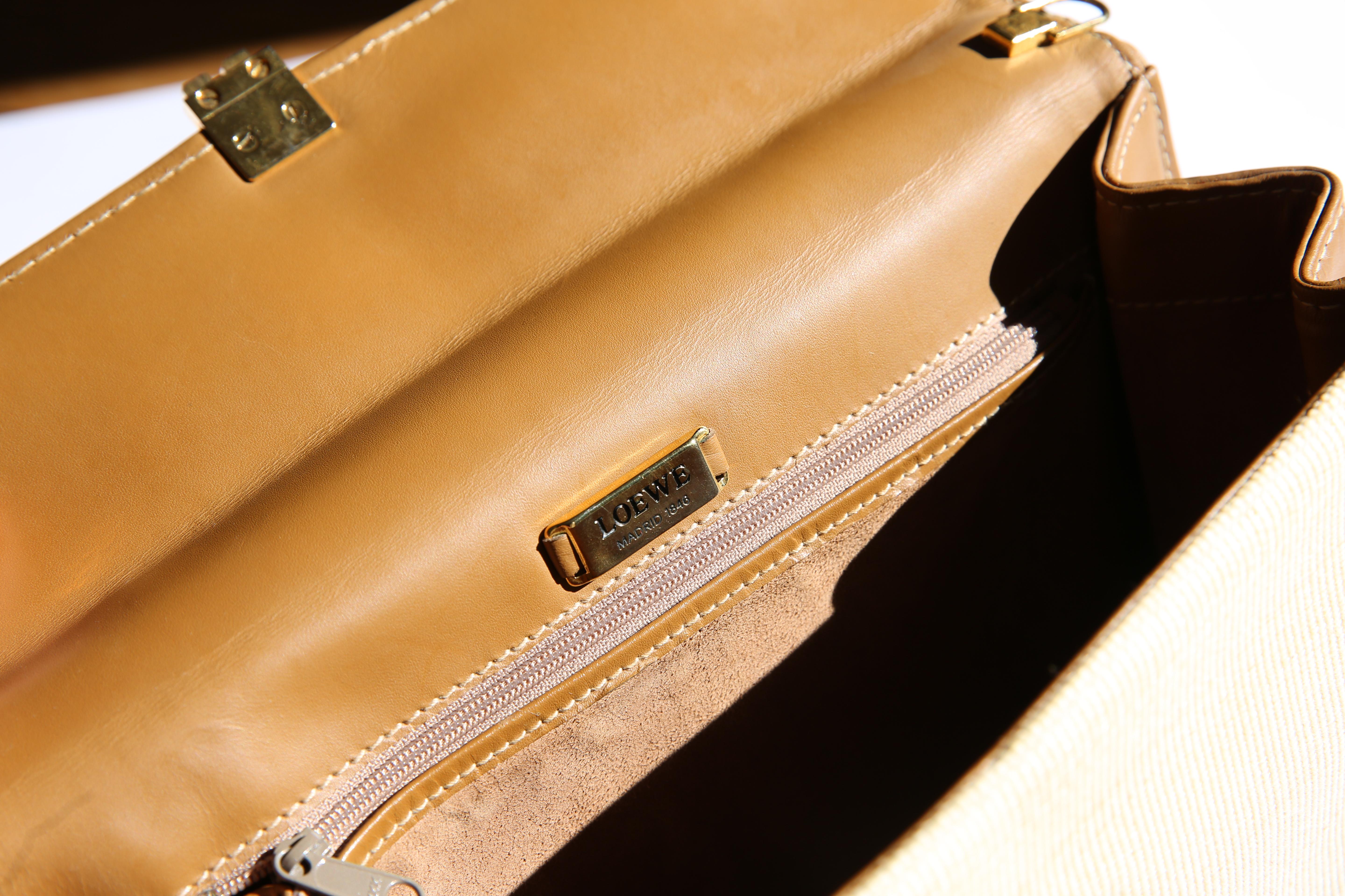 Loewe vintage trapezoidal ivory woven leather top handle satchel shoulder bag 13