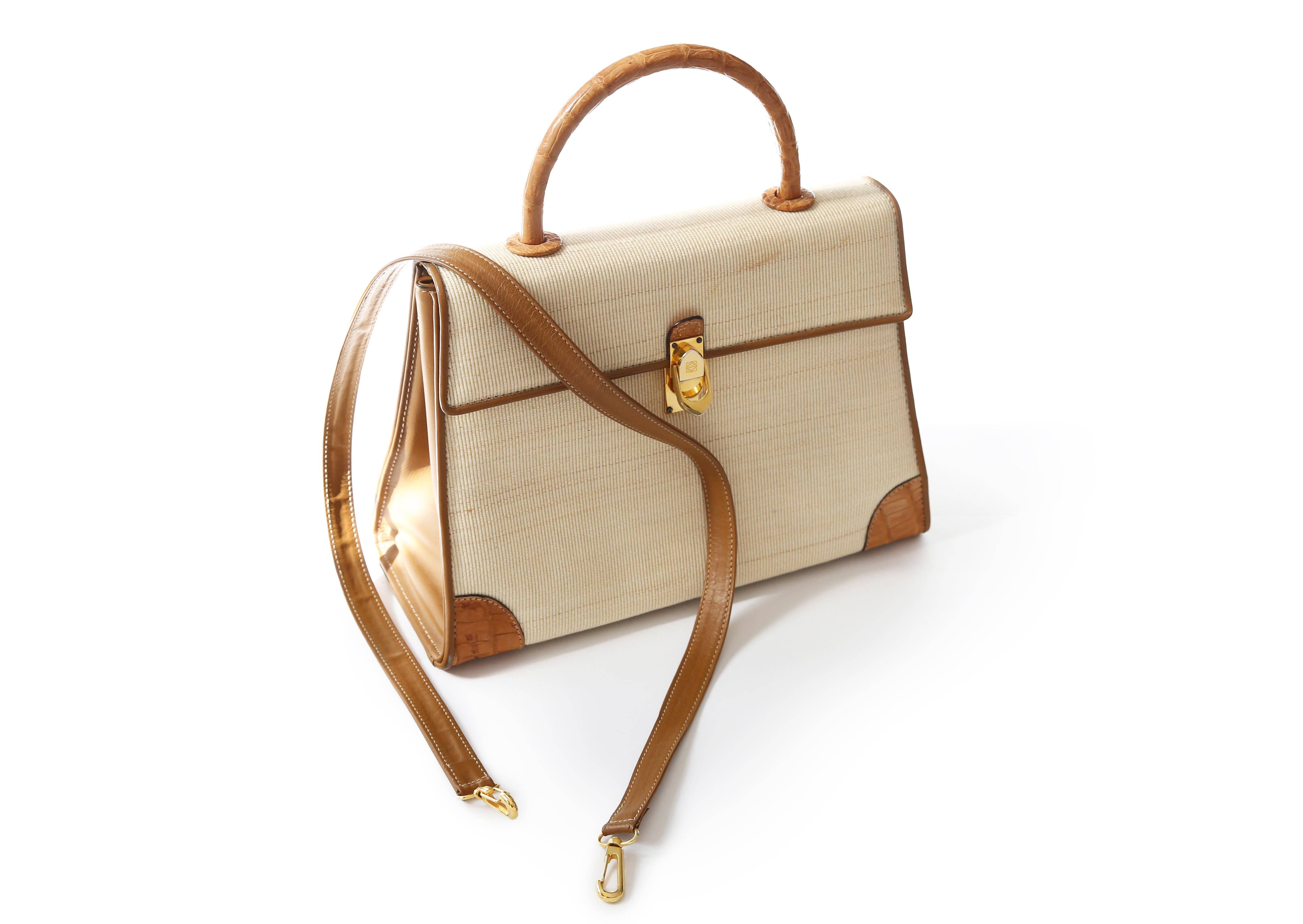 Loewe vintage trapezoidal ivory woven leather top handle satchel shoulder bag 2