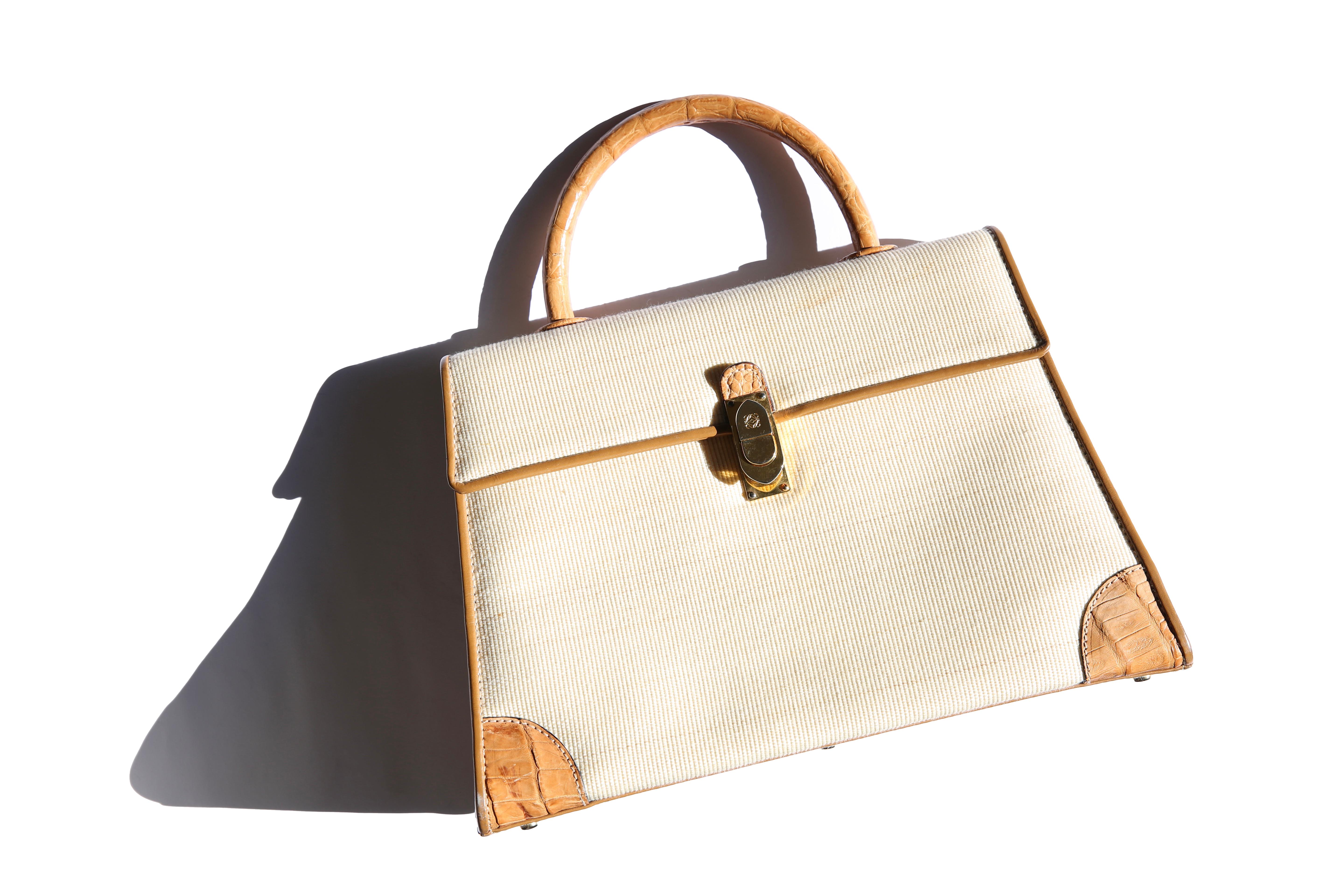 Loewe vintage trapezoidal ivory woven leather top handle satchel shoulder bag 3
