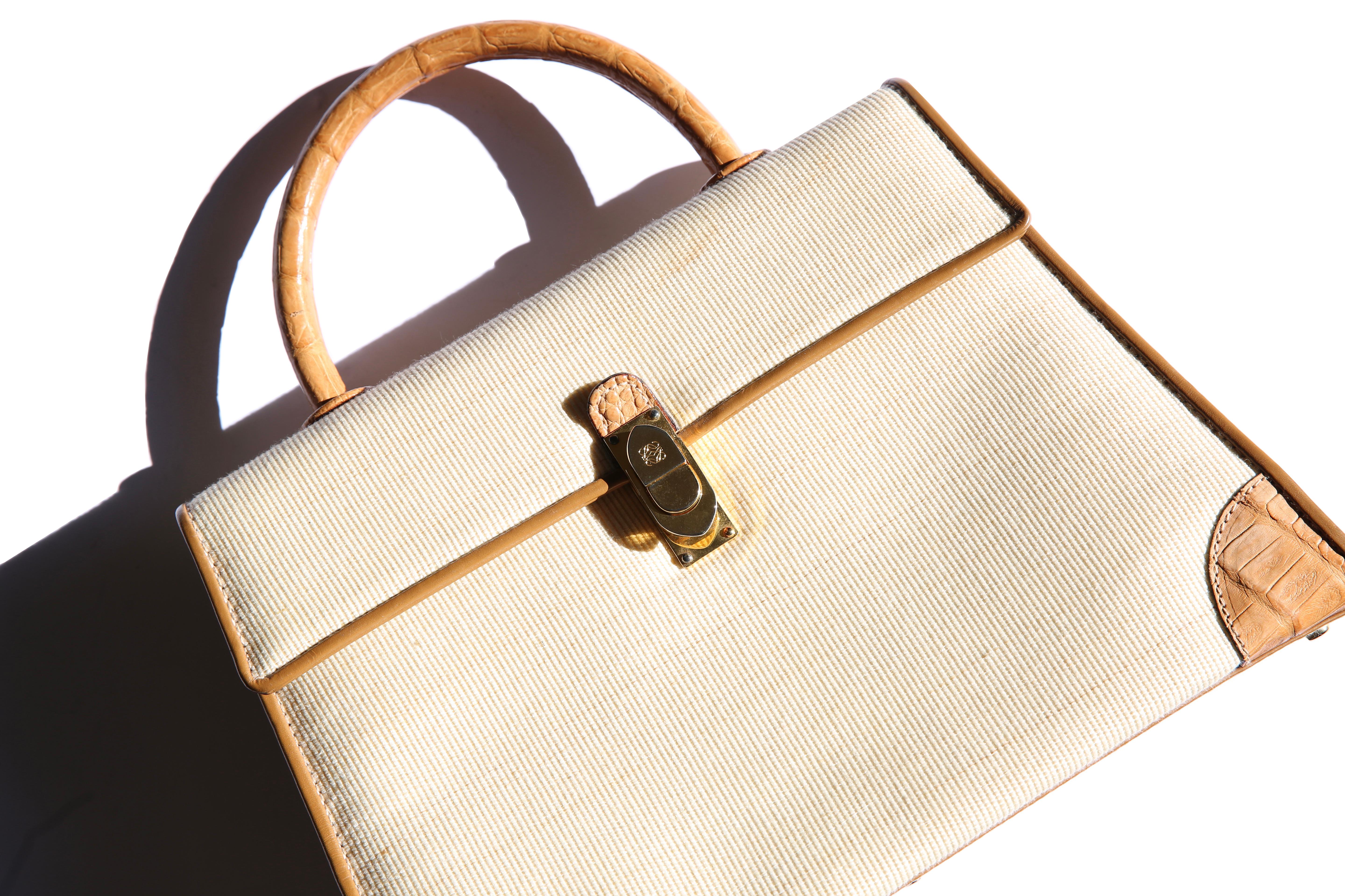 Loewe vintage trapezoidal ivory woven leather top handle satchel shoulder bag 4